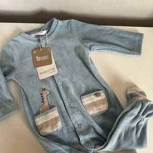 NWT Mayoral Light Blue Baby Romper with Animals Bundle of 2 4/6m